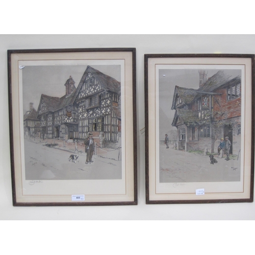 405 - AFTER CECIL ALDIN. Henry VIII Inn, Hever; and The Middle House, Mayfield, reproductions in colours, ... 