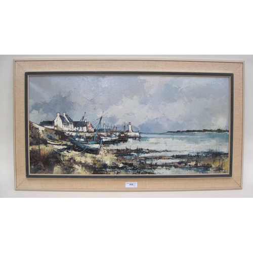 410 - ALDO. Little Harbour in Brittany, signed, oil on canvas, 16 x 31½in; together with an oil painting b... 