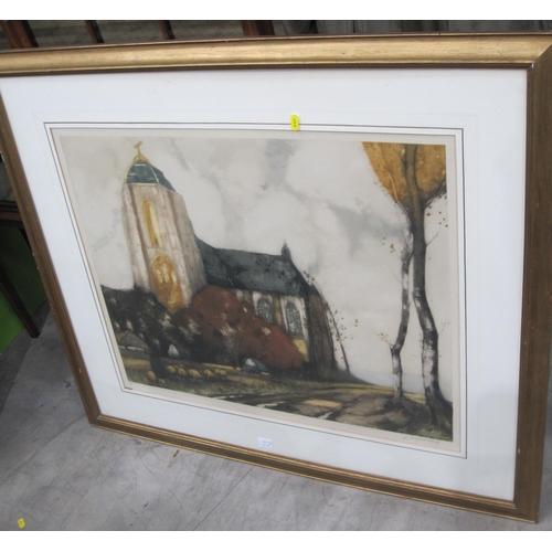 411 - L.T. CHANNING. Skenfrith Church, signed, watercolour, 12½ x 20in; together with a selection of etchi... 