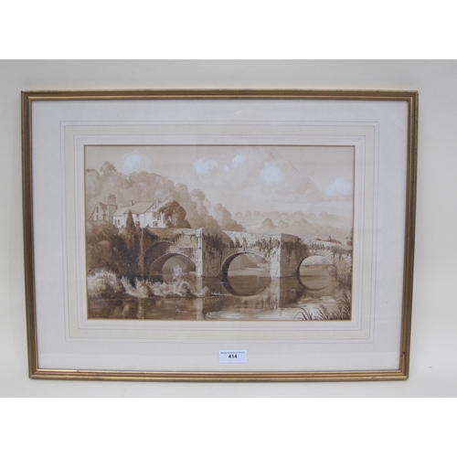 414 - S.C. WRIGHT. Ludford Bridge, Ludlow, sepia wash, 11 x 16½in