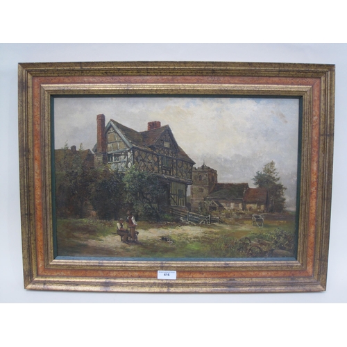 416 - OLIVER BAKER. At Stokesay Castle, oil on canvas, 16 x 25in