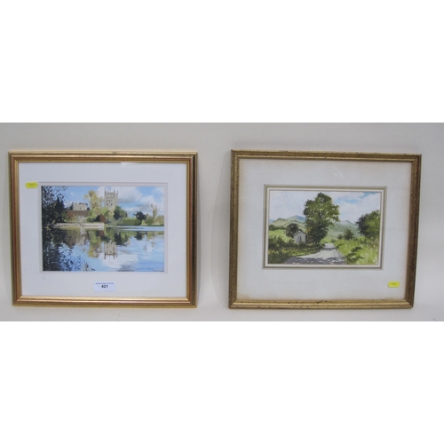 421 - JONATHAN TAYLOR. Tewkesbury Abbey, signed, pastel and gouache, 7 x 10¼in; together with a selection ... 