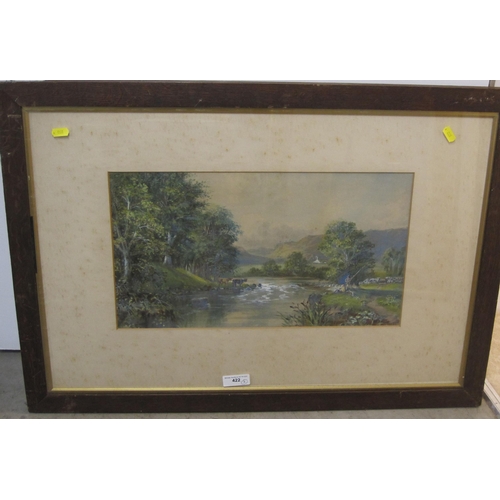 422 - W. SMITH. By a River, signed and dated 1885, watercolour heightened with gouache, 10½ x 18¼in; toget... 