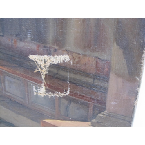 428 - C.M. WOOD. A Cathedral Interior, signed and dated, oil on canvas, unframed, 16 x 20¼in