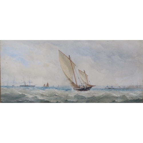 728 - FOLLOWER OF WILLIAM CALLCOTT KNELL. Shipping off a harbour entrance, watercolour with touches of whi... 