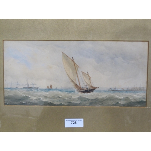 728 - FOLLOWER OF WILLIAM CALLCOTT KNELL. Shipping off a harbour entrance, watercolour with touches of whi... 