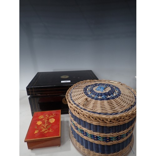 742 - A 19th Century coromandel Writing Box A/F, a lidded Basket and a small Box