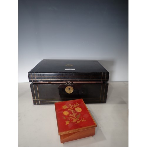 742 - A 19th Century coromandel Writing Box A/F, a lidded Basket and a small Box