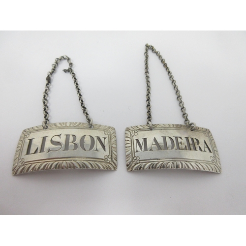 10 - A pair of Georgian silver Labels, Madeira and Lisbon, AMENDMENT maker:  M.B. and probably M. Binley