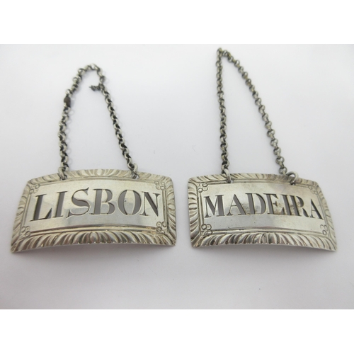 10 - A pair of Georgian silver Labels, Madeira and Lisbon, AMENDMENT maker:  M.B. and probably M. Binley