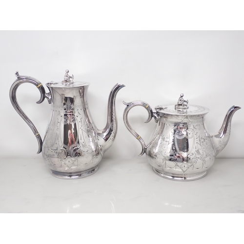 102 - A good quality plated four piece Tea and Coffee Service with classical engraving and chinoiserie fig... 