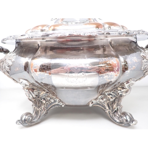 103 - A 19th Century large Sheffield plated oval two-handled Tureen and Cover with foliate decoration, 16 ... 