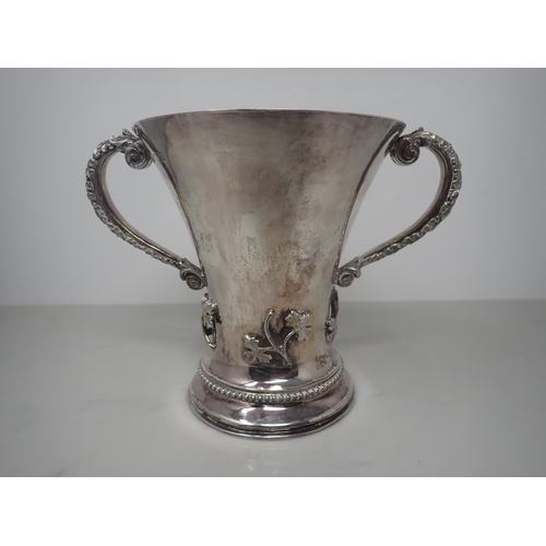 118 - An Edward VII heavy silver two-handled Cup of flared form with leafage scroll handles, applied leafa... 