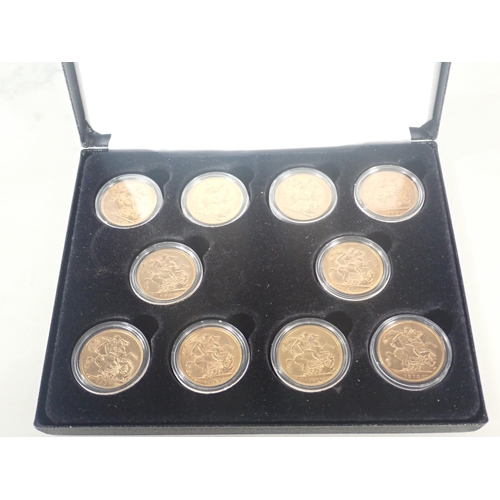 168 - Edward VII, 10 Gold Sovereigns in modern case, consists of 1902 P (Perth), 1903, 1903 M (Melbourne),... 