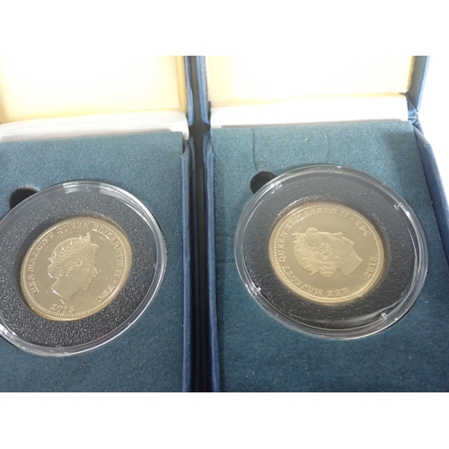 183 - Two Queen Elizabeth II 2015 Tristan Da Cunha 9ct Gold Double Crowns, in Bradford Exchange boxes (2)