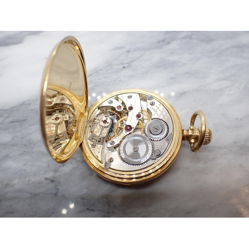 211 - An 18ct gold cased half-hunter keyless wind Pocket Watch the white enamel dial with roman numerals a... 