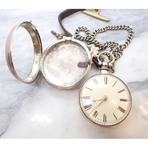 223 - A Victorian silver pair cased Pocket Watch the cream enamel dial with roman numerals, Birmingham 184... 