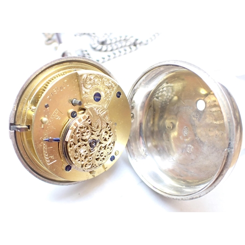 223 - A Victorian silver pair cased Pocket Watch the cream enamel dial with roman numerals, Birmingham 184... 