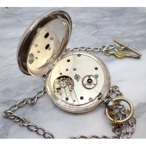 224 - A Continental silver cased open faced Pocket Watch the white enamel dial with roman numerals and sub... 