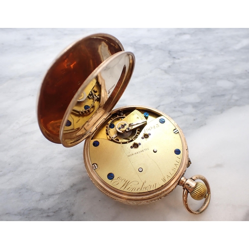 228 - An early 20th Century 9ct gold cased open faced keyless wind Pocket Watch the white enamel dial with... 