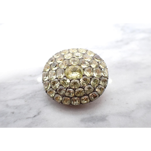 303 - An 18th Century Iberian Chrysoberyl Cluster Brooch pavé-set  graduated old-cut stones, with later pi... 