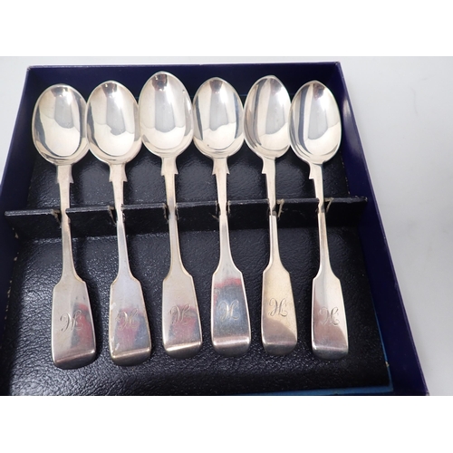 31 - Six Victorian silver Teaspoons, fiddle pattern, engraved initial H, London 1887