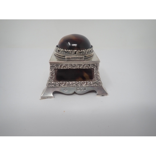 36 - An Edward VII silver and tortoiseshell square Inkwell with domed lid, London 1906