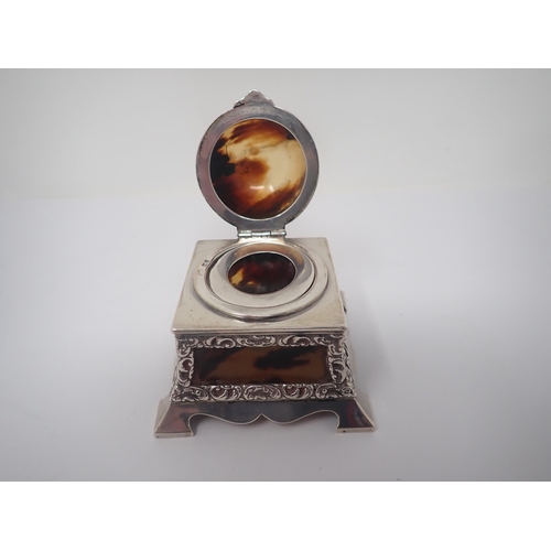 36 - An Edward VII silver and tortoiseshell square Inkwell with domed lid, London 1906