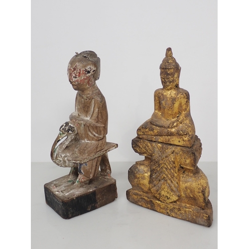 415A - A collection of small items including a gilded Buddha seated on a throne, 5in H, a 19th Century carv... 