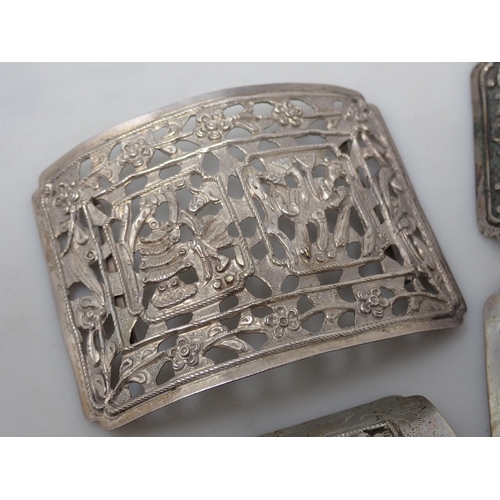 417 - A collection of small Chinese items including five silver Buckles, a gilt metal Buckle and a child's... 