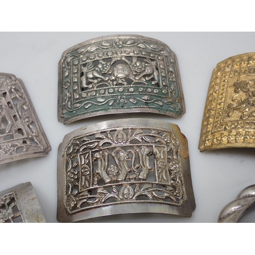 417 - A collection of small Chinese items including five silver Buckles, a gilt metal Buckle and a child's... 