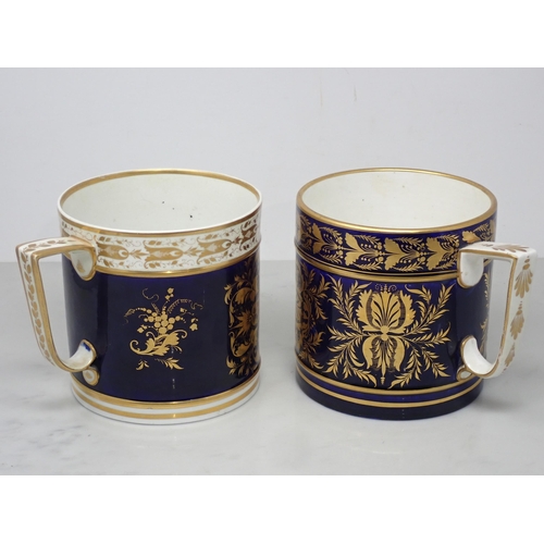 424 - A pair of 19th Century Derby large Mugs with painted scenes of 'River in Perthshire' and 'In Derbysh... 