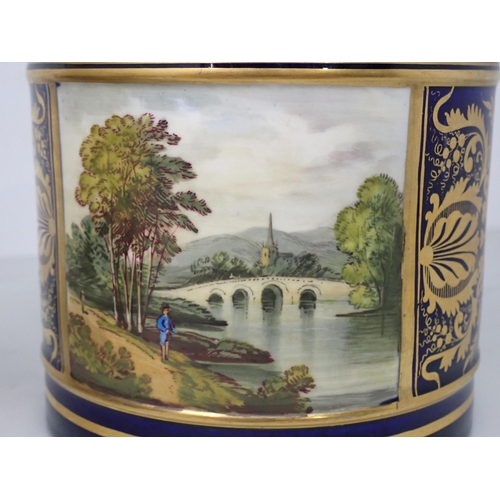 424 - A pair of 19th Century Derby large Mugs with painted scenes of 'River in Perthshire' and 'In Derbysh... 