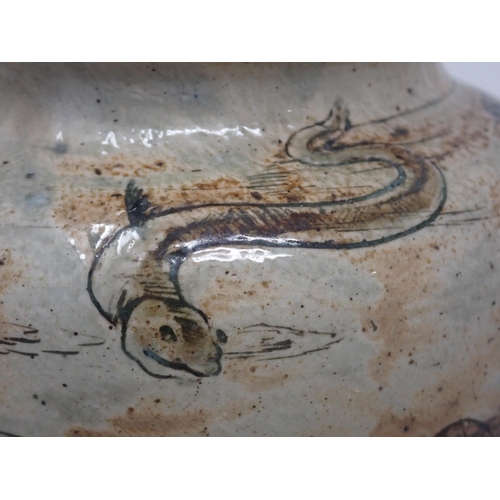 429 - A late 19th Century Martin Brothers pottery Aquatic Vase, incised and painted grotesque fish and eel... 