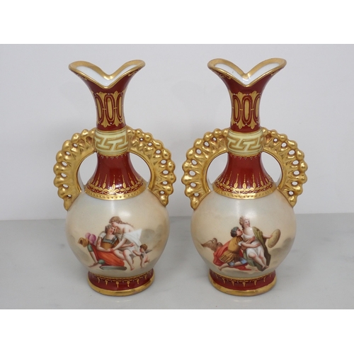 446 - A pair of Royal Vienna Cabinet Vases, signed Wagner, decorated with classical scenes on both sides, ... 