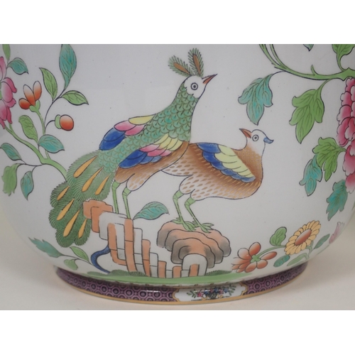 449 - A pair of Spode porcelain Wine Coolers decorated exotic birds amongst flowers with gilded leafage ha... 