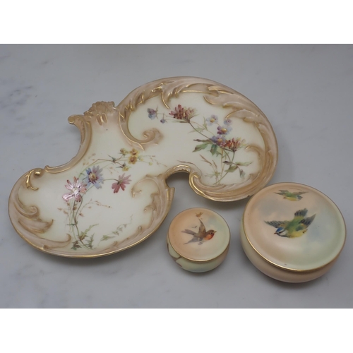 452 - A small collection of Royal Worcester items in blush ivory, including a circular shaped Dish, a scro... 