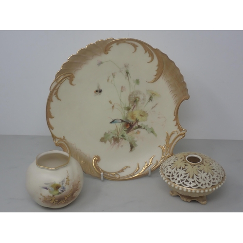 452 - A small collection of Royal Worcester items in blush ivory, including a circular shaped Dish, a scro... 