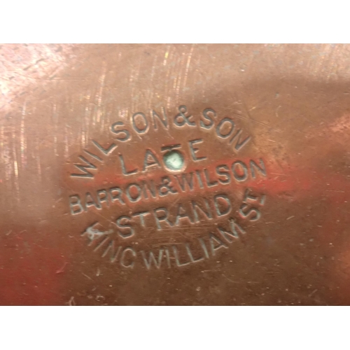 466 - A large antique copper two-handled Boiler and Cover, stamped Wilson & Son, Late Barron & Wilson,  Ki... 