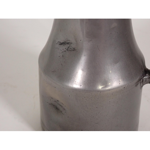 469 - An antique Continental pewter lidded Tankard 9in H, another pewter lidded Tankard with knopped finia... 