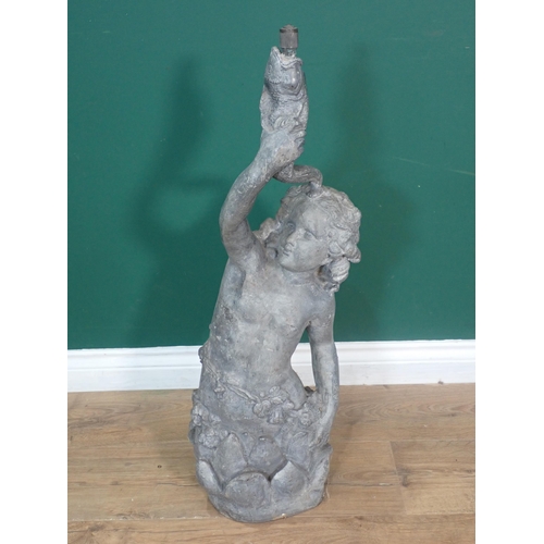 479 - A lead Garden Water Feature in the form of a maiden holding a fish, 2ft 8in H