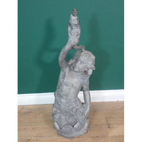 479 - A lead Garden Water Feature in the form of a maiden holding a fish, 2ft 8in H