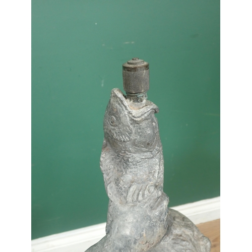 479 - A lead Garden Water Feature in the form of a maiden holding a fish, 2ft 8in H