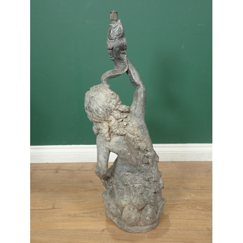 479 - A lead Garden Water Feature in the form of a maiden holding a fish, 2ft 8in H