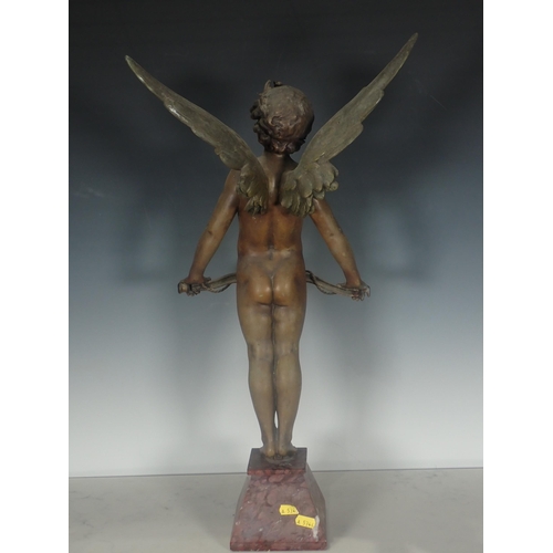 485 - A Figure of an Angel with bronze effect raised on a plinth, 2ft 1in H overall