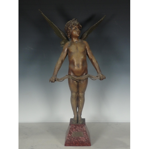 485 - A Figure of an Angel with bronze effect raised on a plinth, 2ft 1in H overall