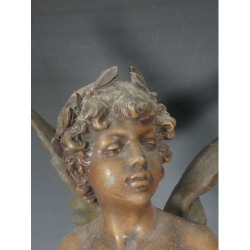 485 - A Figure of an Angel with bronze effect raised on a plinth, 2ft 1in H overall