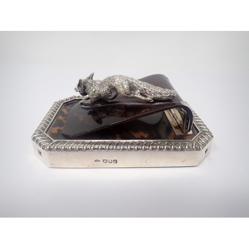 49 - An Edward VII silver mounted and tortoiseshell Desk Tidy with hallmarked Silver Fox surmount, London... 