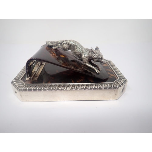 49 - An Edward VII silver mounted and tortoiseshell Desk Tidy with hallmarked Silver Fox surmount, London... 