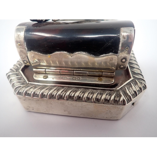 49 - An Edward VII silver mounted and tortoiseshell Desk Tidy with hallmarked Silver Fox surmount, London... 